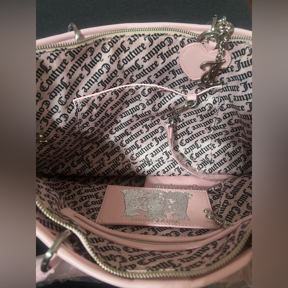 Juicy Couture Twig Scottie Dogs Tote Bag Pink Velour Rare Shopper NWT - Picture 3 of 12